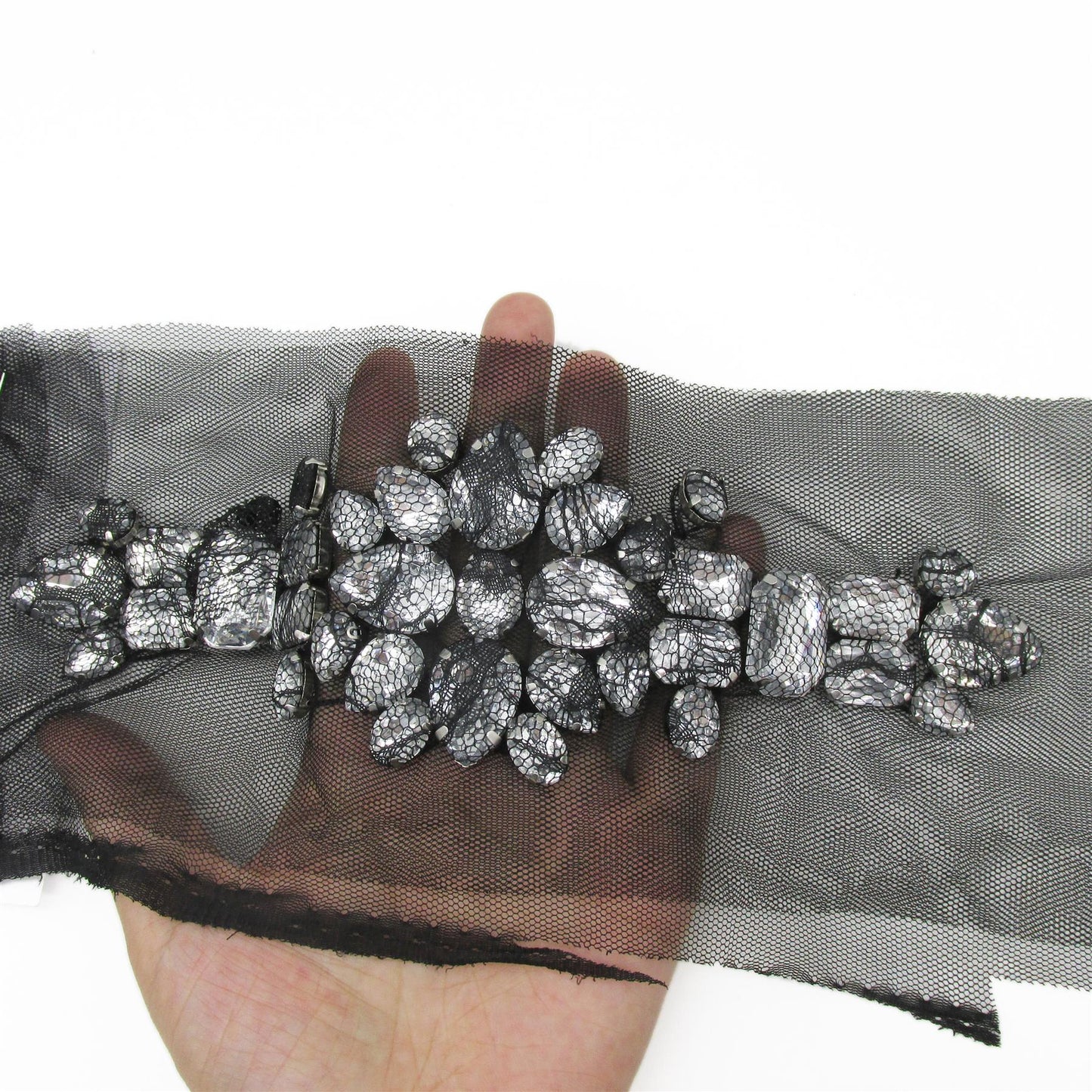 Large Netted Jewel Stone Motif - Black - 23cm - 5378