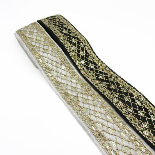 Gold Corded Ribbon With Sequins 48mm 6552
