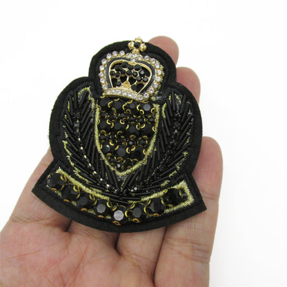 Jewelled and Beaded Crest Brooch Pin - 65mm - 4498