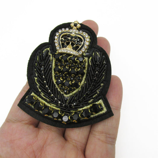 Jewelled and Beaded Crest Brooch Pin - 65mm - 4498