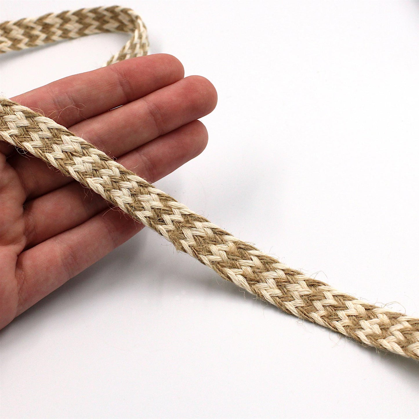 Cotton and Jute Herringbone Flat Braid - Natural - 15mm - by the metre - 5584