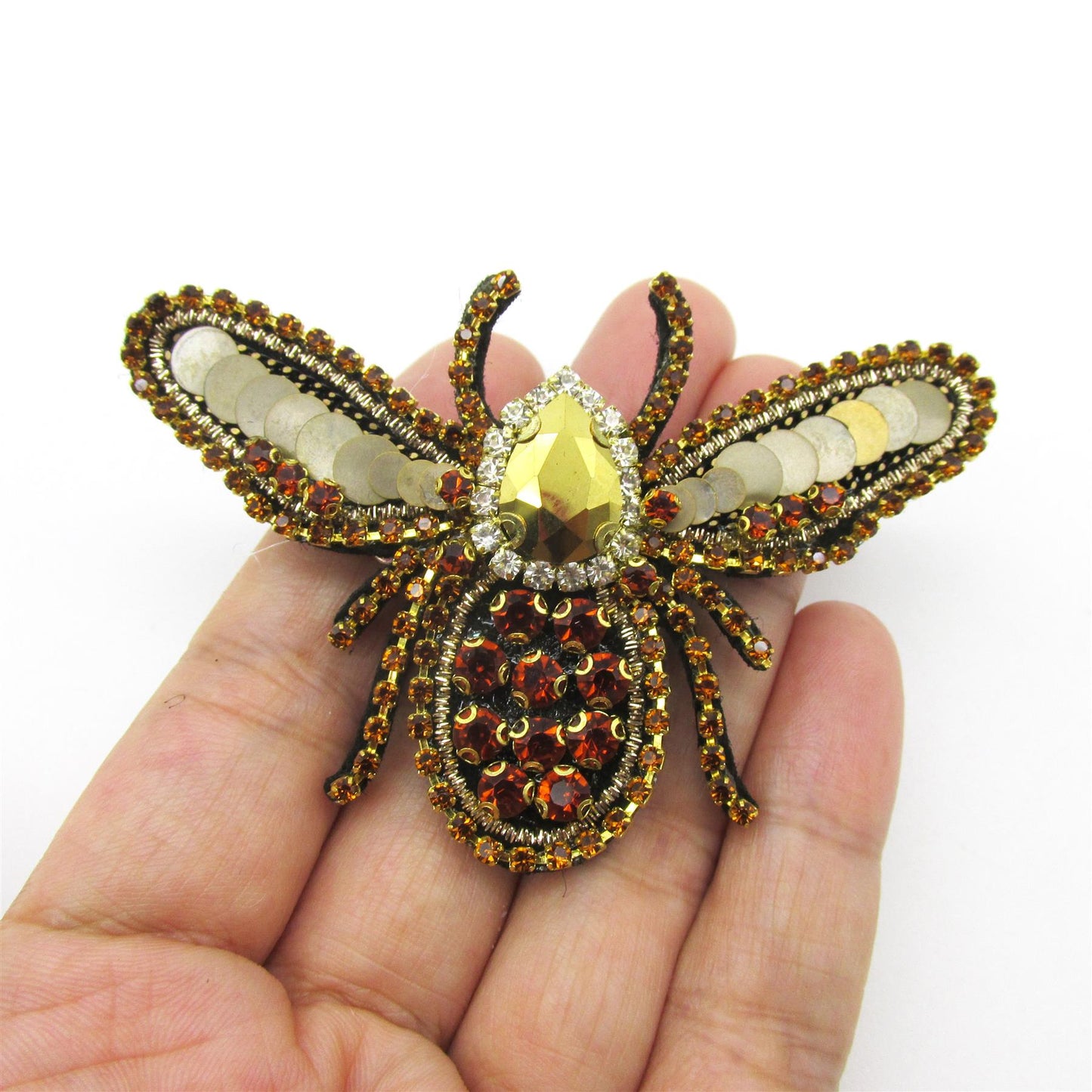 Sequin and Jewelled Bee Brooch Pin - 76mm - 4496