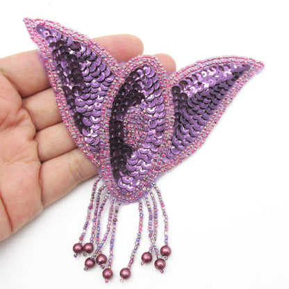 Winged Sequin Motif with Beaded Tassels - 12.5cm - 9327