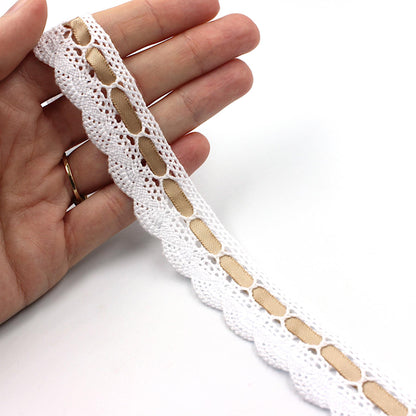 Scalloped Bobbin Lace With Woven Ribbon 22mm 5538