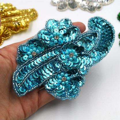 Abstract Sequin Applique Motif with Flowers - 13cm - 7720