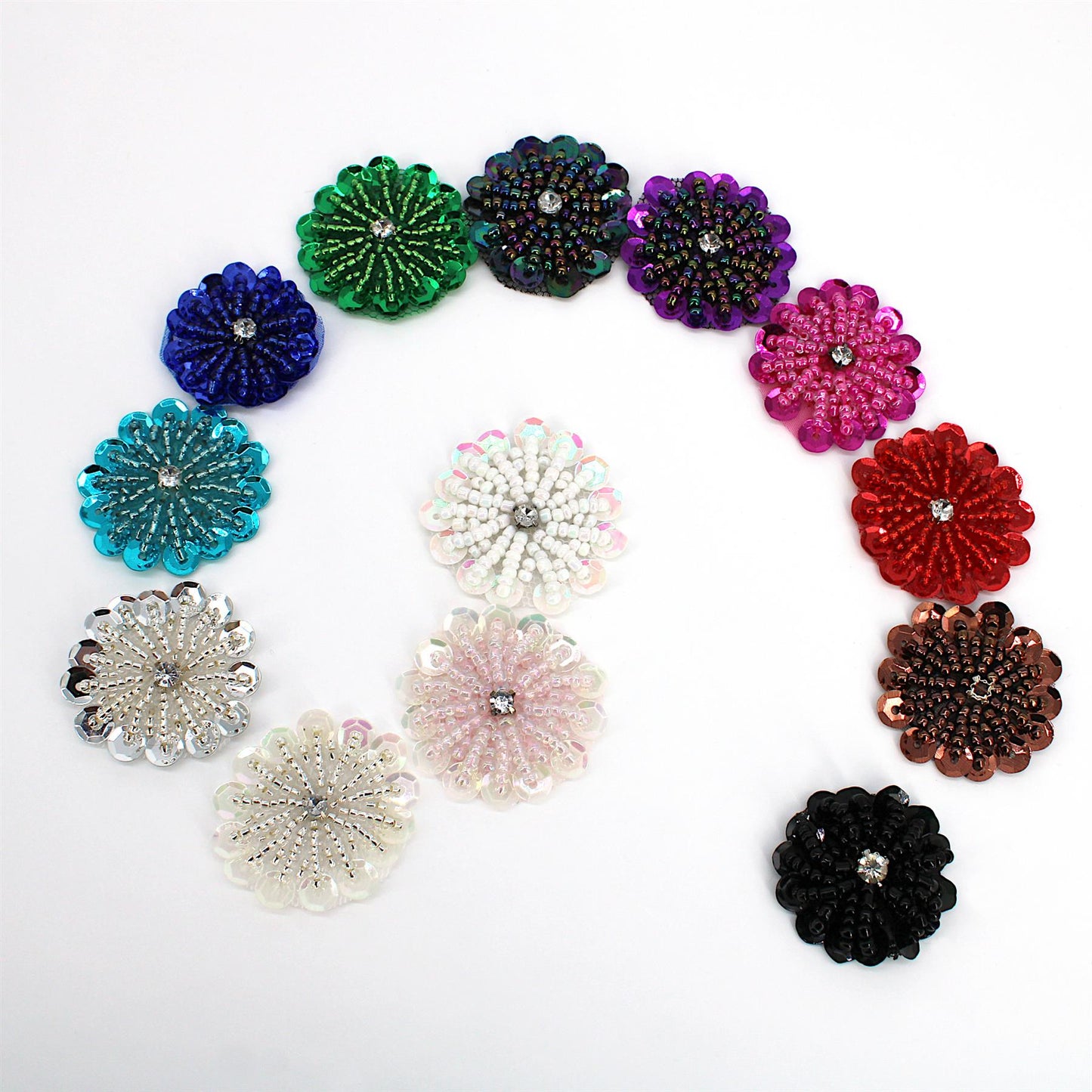 Beaded Sequin Flower Motif with Diamante - 35mm - 7741