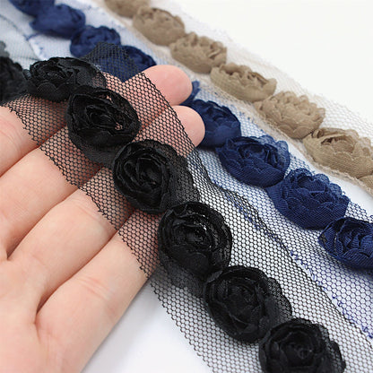 3D Rose Trim On Tulle 40mm 9583