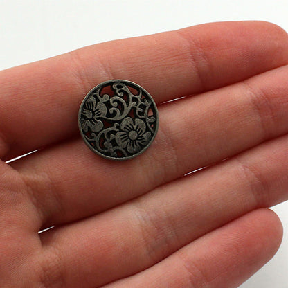 Floral Filigree Metal Shank Button x 1 - 5574
