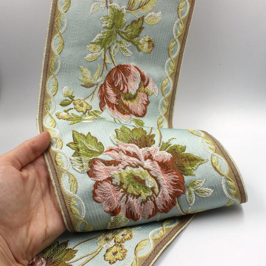 Wide Floral Jacquard Braid - Blue Rust - 17cm - by the metre - 6190