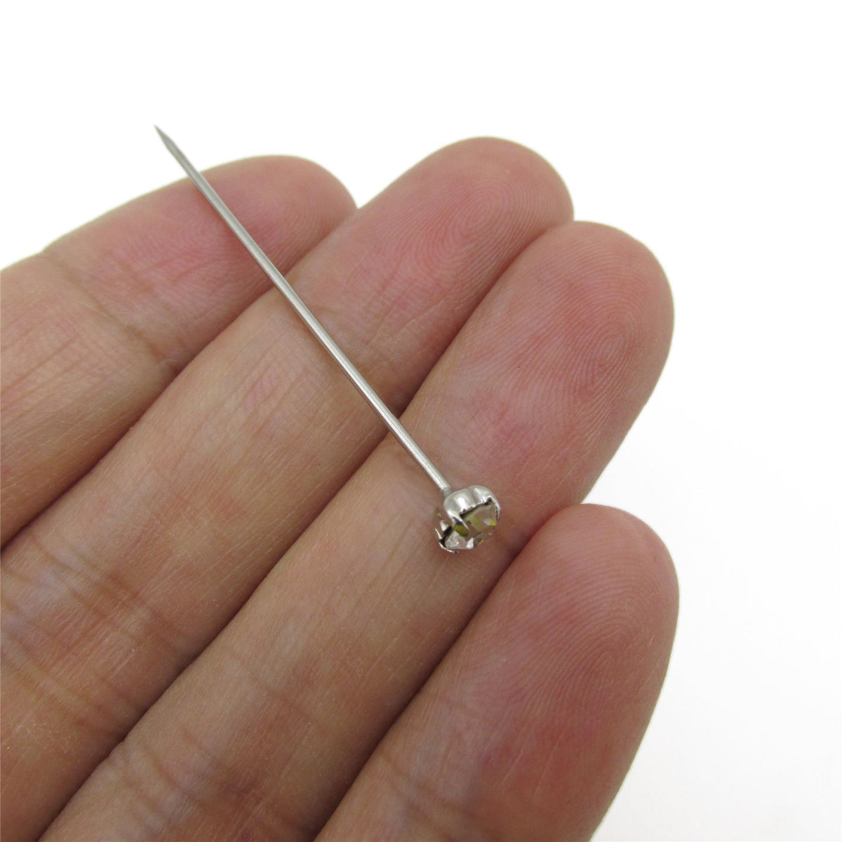Diamante Topped Pin - Silver - 40mm x 5pcs - 5225