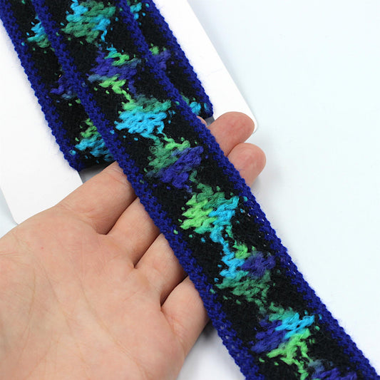 Blue Knit Braid With Green Diamond Design 36mm 2851