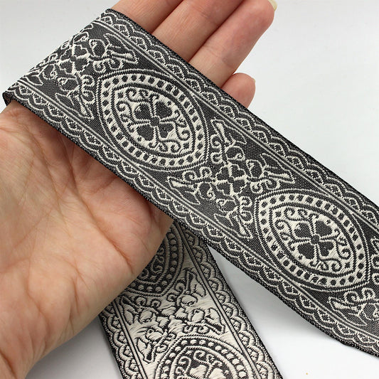 Patterned Lurex Braid Dark Silver 46mm x1m - 7331