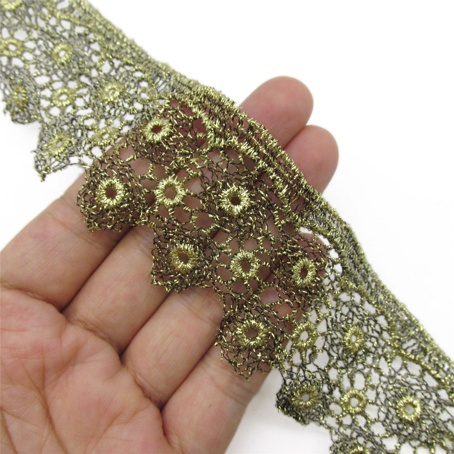 Metallic Circle Lace - Dark Gold - 60mm - by the metre - 9805