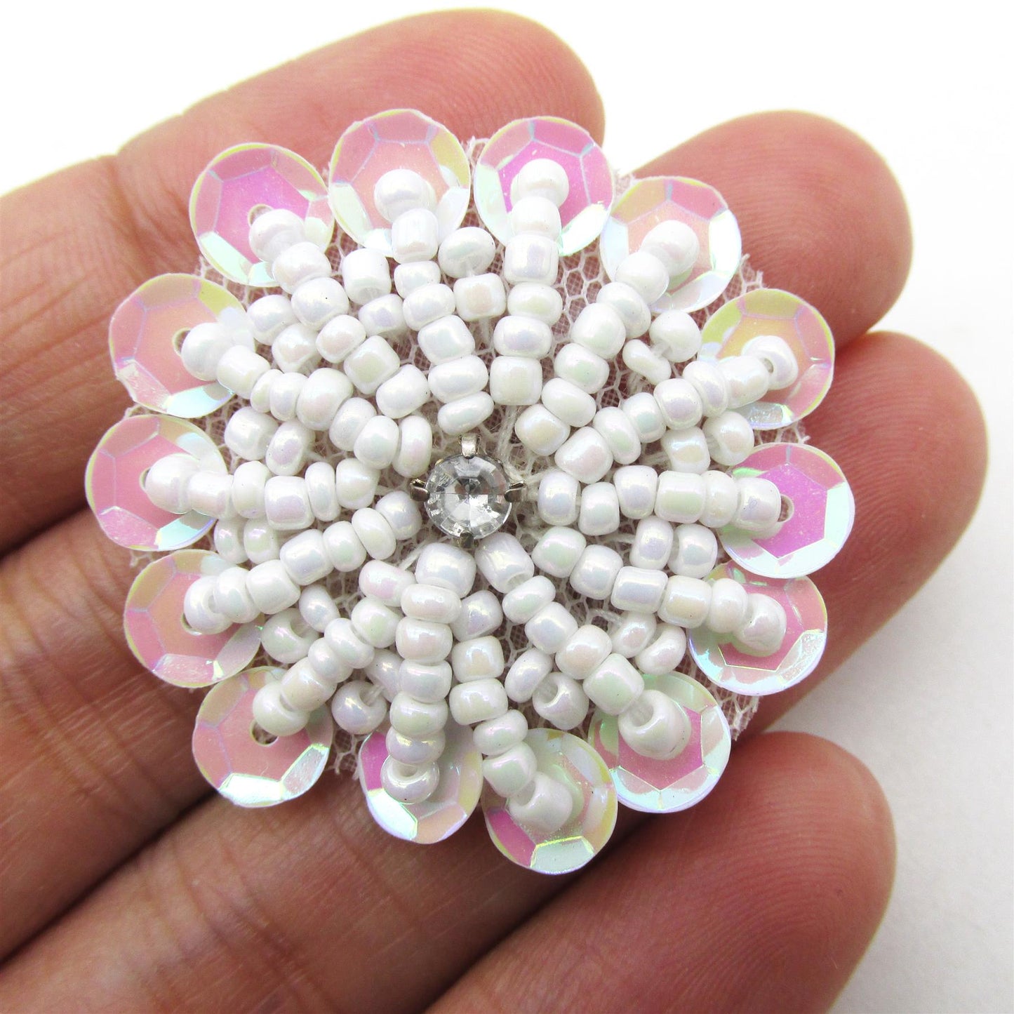 Beaded Sequin Flower Motif With Diamante 30mm 7741