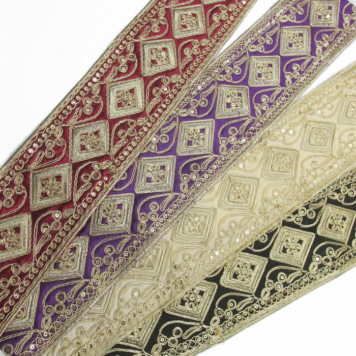 Gold Embroidered Ribbon With Sequins 85mm 7605