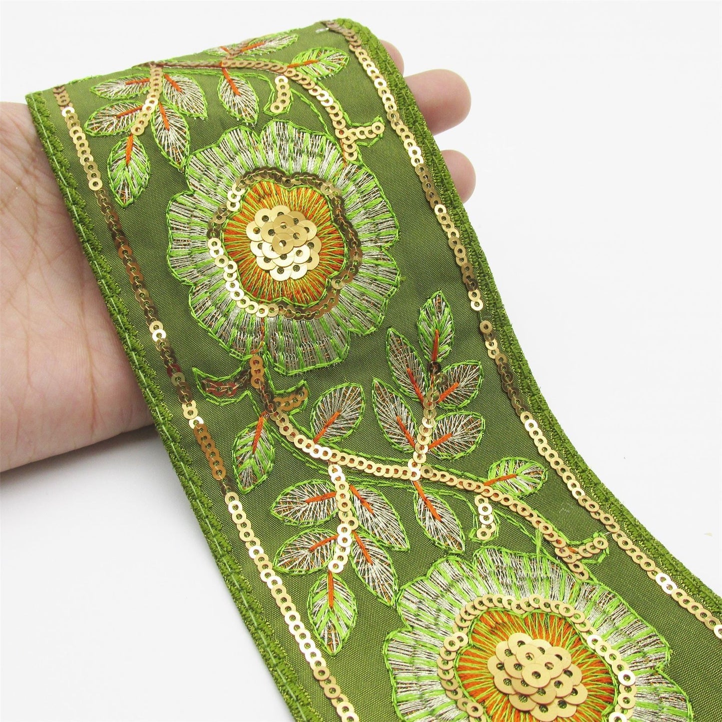 Floral Embroidered and Sequin Braid - 80mm - by the metre - 6898