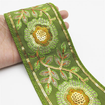 Floral Embroidered and Sequin Braid - 80mm - by the metre - 6898