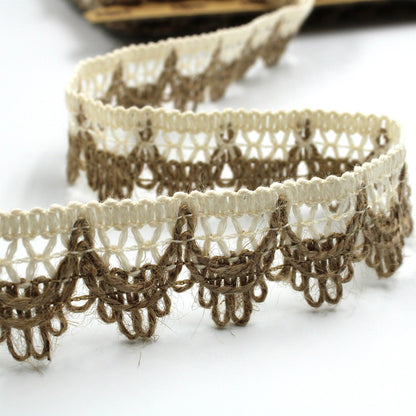 Cotton Lattice with Jute Van Dyke Loop Trim - Natural - 32mm - by the metre - 5588