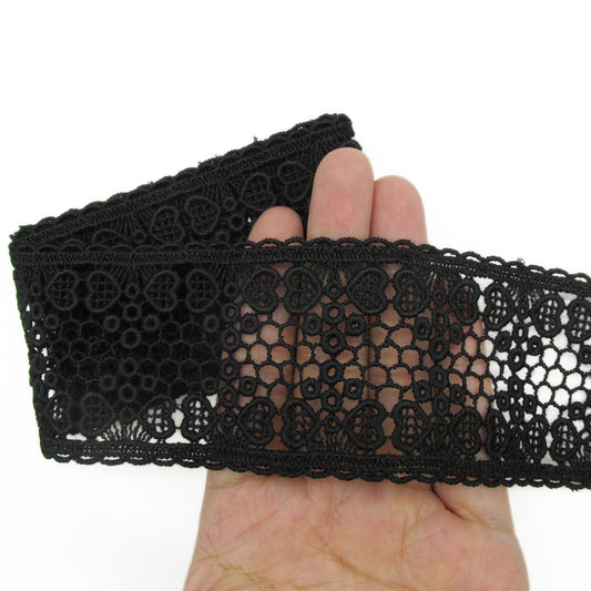 Hearts and Rings Design Lace - Black - 50mm - by the metre - 9143