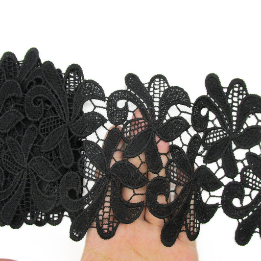Wide Lace Trim - Black - 14cm - by the metre - 9941