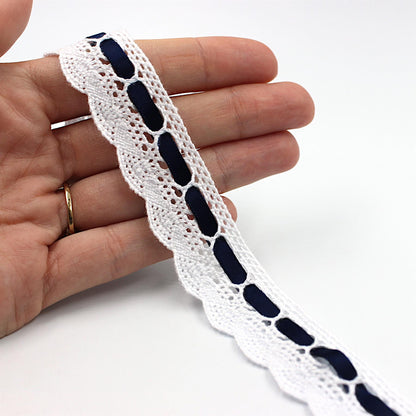 Scalloped Bobbin Lace With Woven Ribbon 22mm 5538