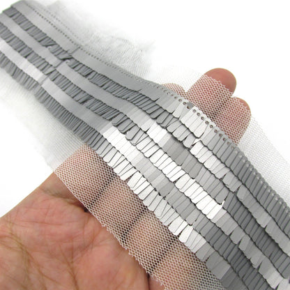 Rows of Rectangular Sequins on Net Ribbon - by the metre - 9803