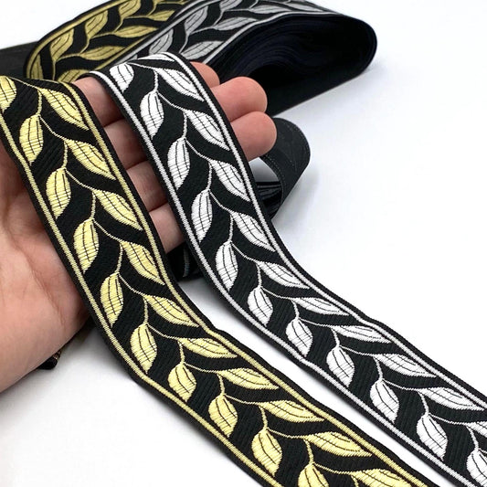 Leaf Vine Jacquard Braid 33mm - Black x 7m 5544