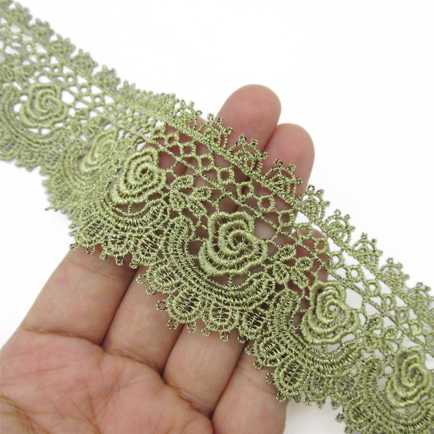 Metallic Scalloped Edge Lace - Old Gold - 45mm - by the metre - 6553
