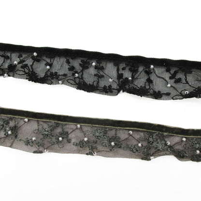 Beaded Lace on Velvet Ribbon - 35mm - by the metre - 5399