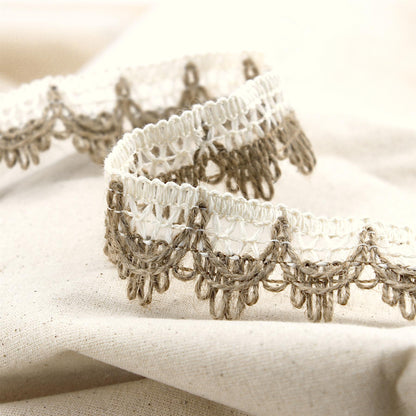 Cotton Lattice with Jute Van Dyke Loop Trim - Natural - 32mm - by the metre - 5588