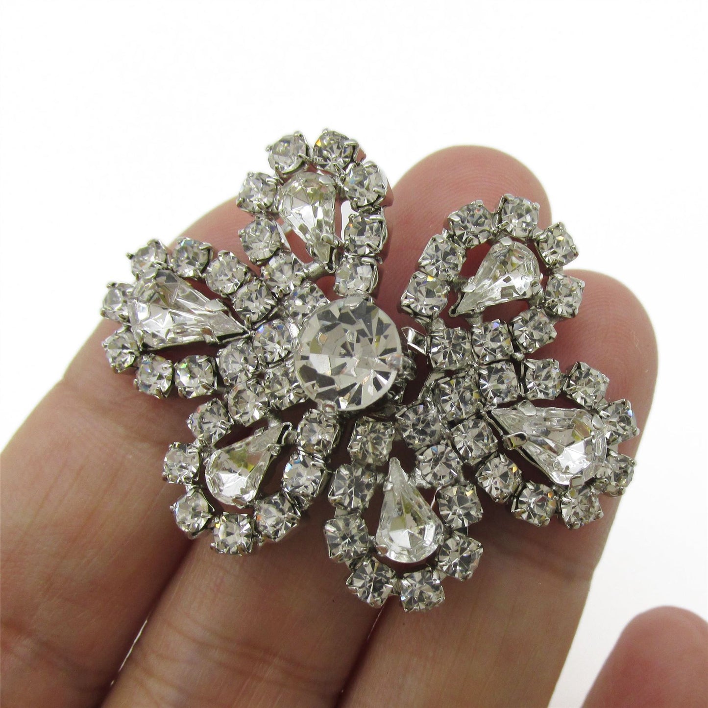 Diamante Flower Shape Clasp - Clear - 4.5x3cm - 7031