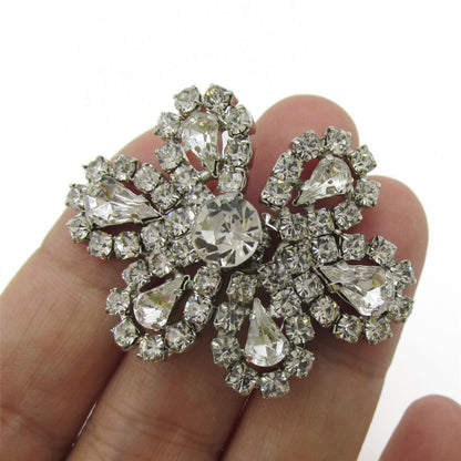 Diamante Flower Shape Clasp - Clear - 4.5x3cm - 7031