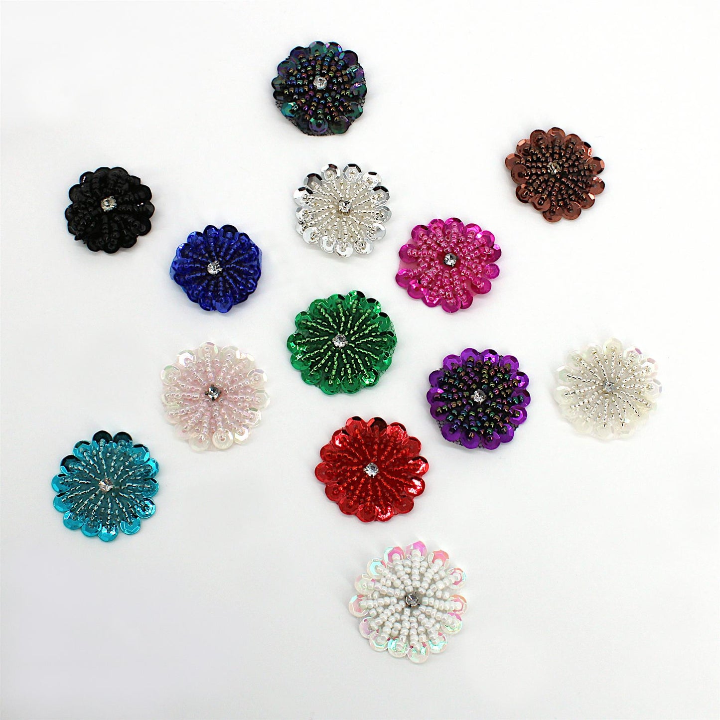 Beaded Sequin Flower Motif with Diamante - 35mm - 7741