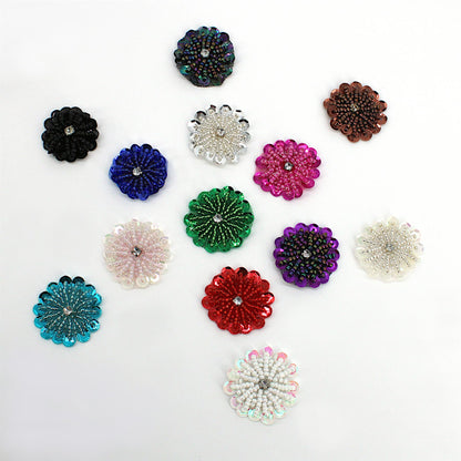 Beaded Sequin Flower Motif with Diamante - 35mm - 7741