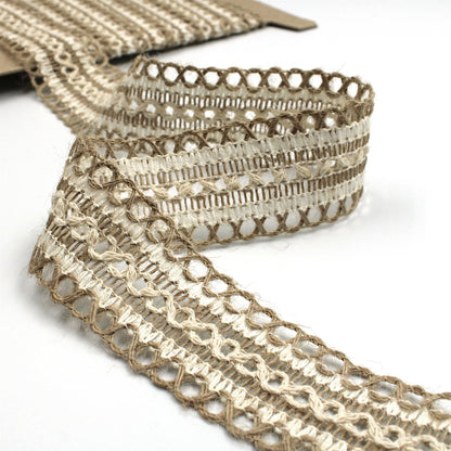 Rustic Cotton and Jute Braid with Looping Weave - Natural - 43mm - by the metre - 5587