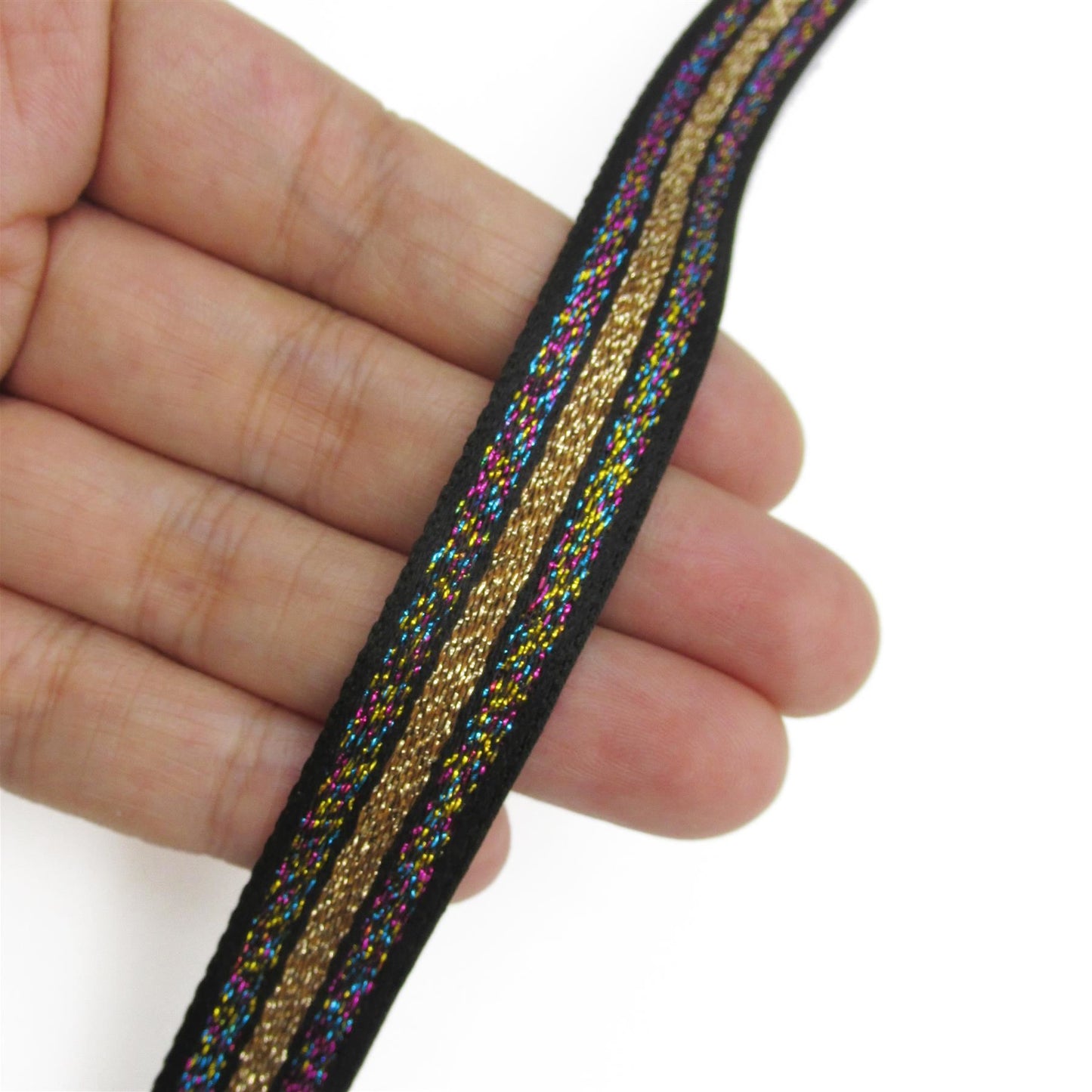 Metallic Multi Coloured Striped Braid 14mm 0984