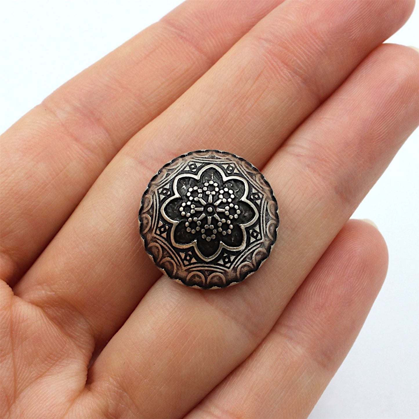 Domed Decorative Flower Metal Button 4410