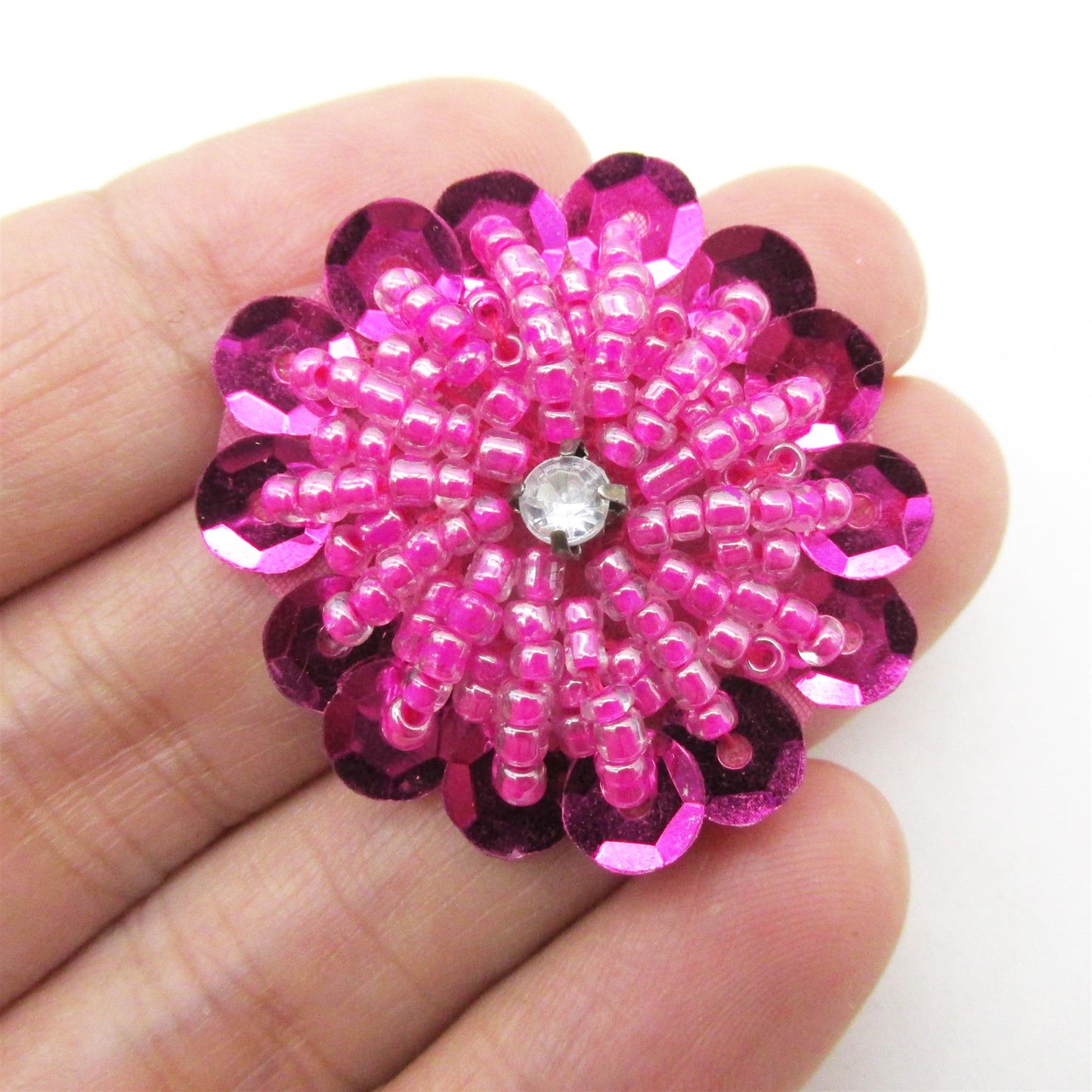 Beaded Sequin Flower Motif With Diamante 30mm 7741