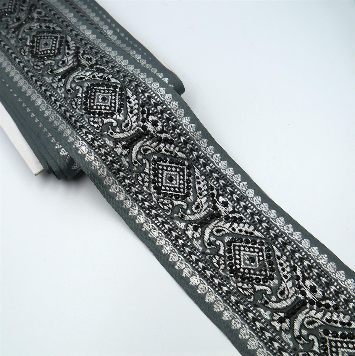 Diamond Embroidered and Sequin Braid - 90mm - by the metre - 8835