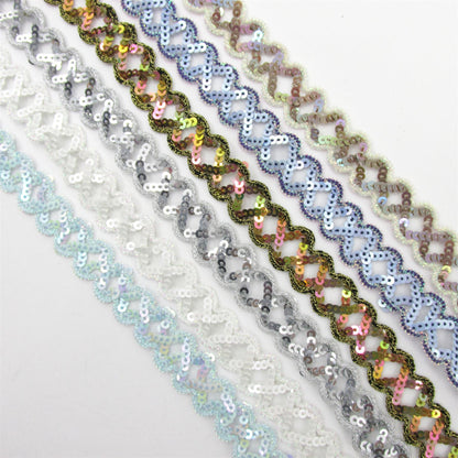 Sequin and Lurex Criss Cross Braid - 17mm - by the metre - 9726