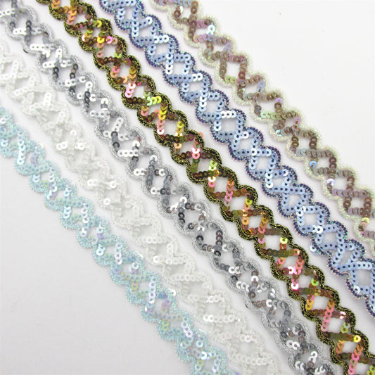 Sequin and Lurex Criss Cross Braid - 17mm - by the metre - 9726