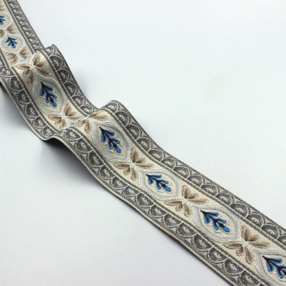 Floral Jacquard Braid - Grey Blue - 55mm - by the metre - 6162