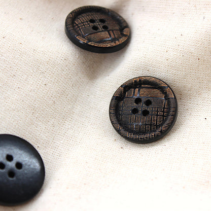 Geometric Wooden Button - Natural Black - 36L (23mm) x 5pcs - 5576