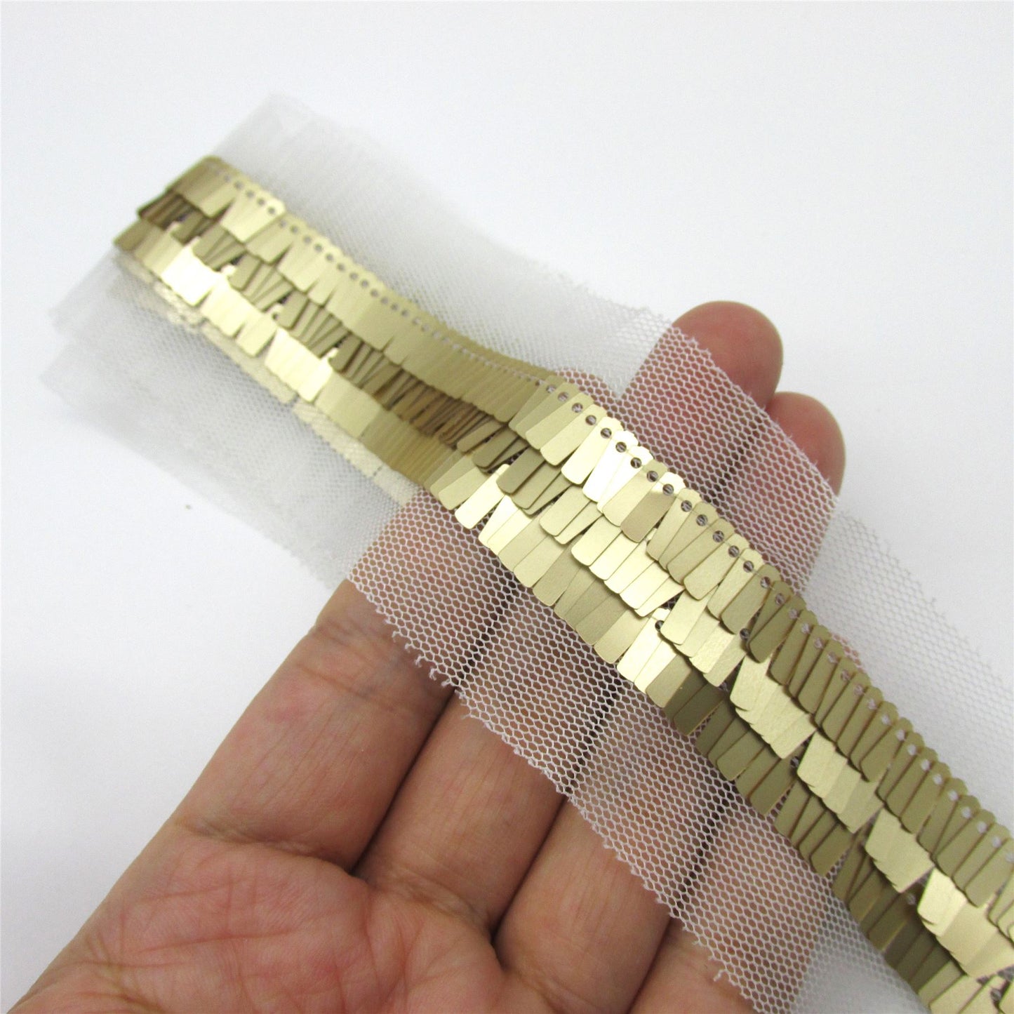 Rows of Rectangular Sequins on Net Ribbon - by the metre - 9803