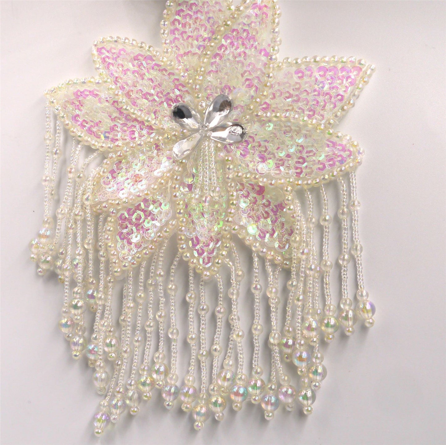 Large Sequin Flower Motif with Beaded Dangles - 19cm - 7291