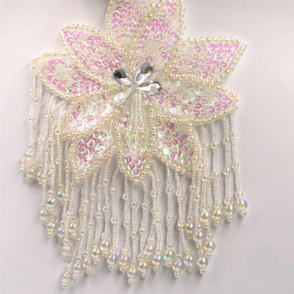 Large Sequin Flower Motif with Beaded Dangles - 19cm - 7291