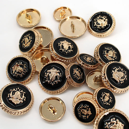 Regal Crest Metal Shank Button with Enamel - Gold Black - 6565