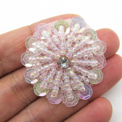 Beaded Sequin Flower Motif With Diamante 30mm 7741