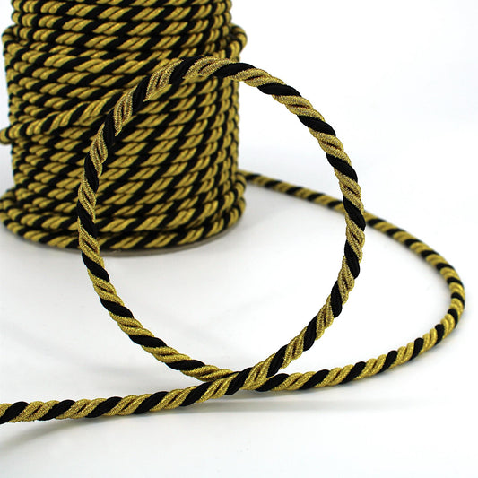 Twisted Metallic Cord - Gold Black - 6mm - by the metre - 5609