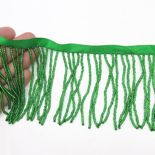 Seed Beaded Fringe on Ribbon - 75mm - by the metre - 7570